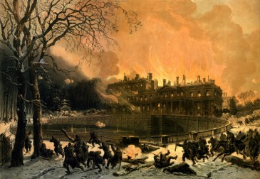 "Château de Saint-Cloud incendié par les Prussiens", Léon J.B. Sabatier, Lithographie 1872 © Musée des Avelines