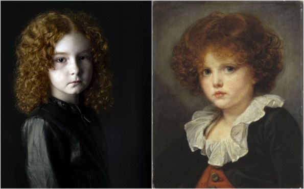 Pierre Gonnord, "Charlotte" © Pierre Gonnord // Jean-Baptiste Greuze (1725-1805), "Petit garçon au gilet rouge", entre 1775 et 1780, Paris, Musée Carnavalet © Musée Cognacq-Jay / Roger-Viollet