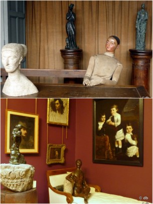 De haut en bas : dans l'atelier du sculpteur/ dans la salle de peinture © db