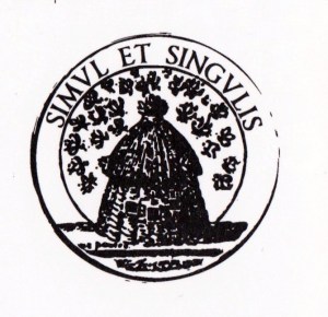 L'emblème de la Ruche et la la devise de la Troupe de la comédie-Française: "Simul et singulis" (être ensemble et être soi-même) , initialement gravés sur les jetons de présence distribués aux comédiens, dès 1682 
