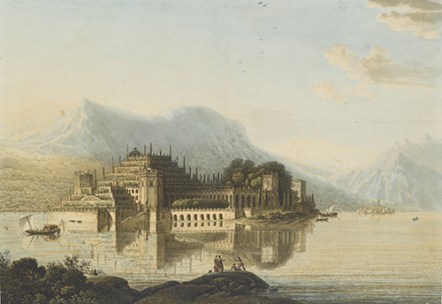 « Vue générale de l’Isola Bella sur le lac Majeur », vers 1801 – eau-forte au trait, aquarelle et rehauts de gouache © Rouen, musée des Beaux-Arts