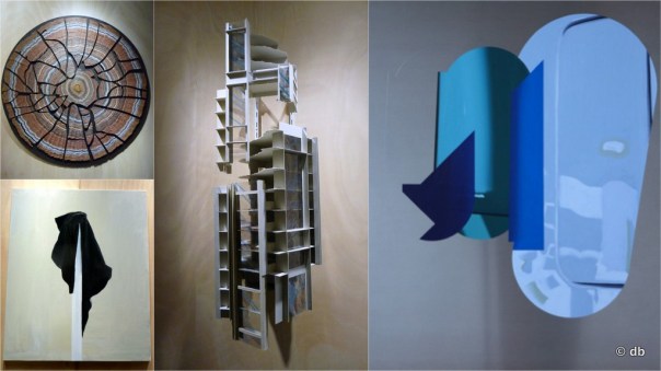 De gauche à droite, les oeuvres de Giulia Manset,"Sans titre",2016/Ji-Min Park, "Sans titre",2016/Camille Pajot, "CarottageN°1, 2016/Benoit Gehanne, "Recul3", 2015 - Photos et montage db